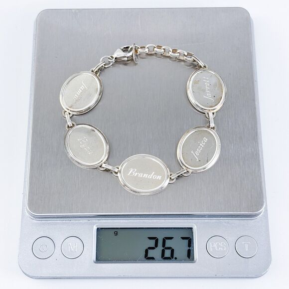 Vintage Sterling Silver 925 Oval Link Engraved Bracelet 7.75" - Picture 5 of 6